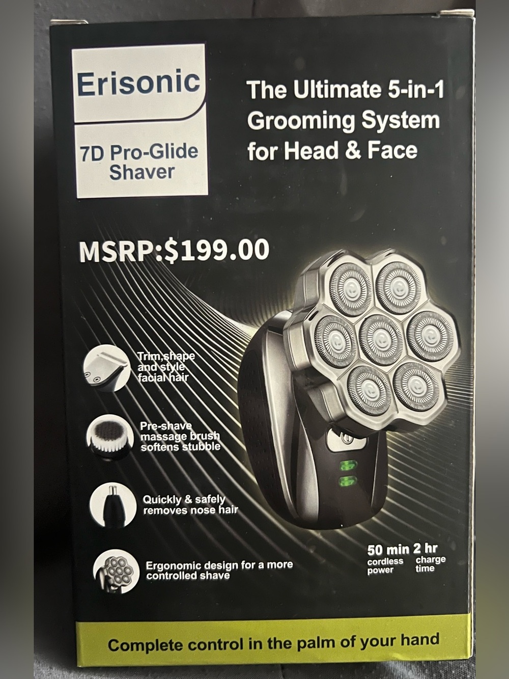 Erisonic 7D Pro-Glide Shaver 5-in-1 Head Face Grooming System Electric Shaver